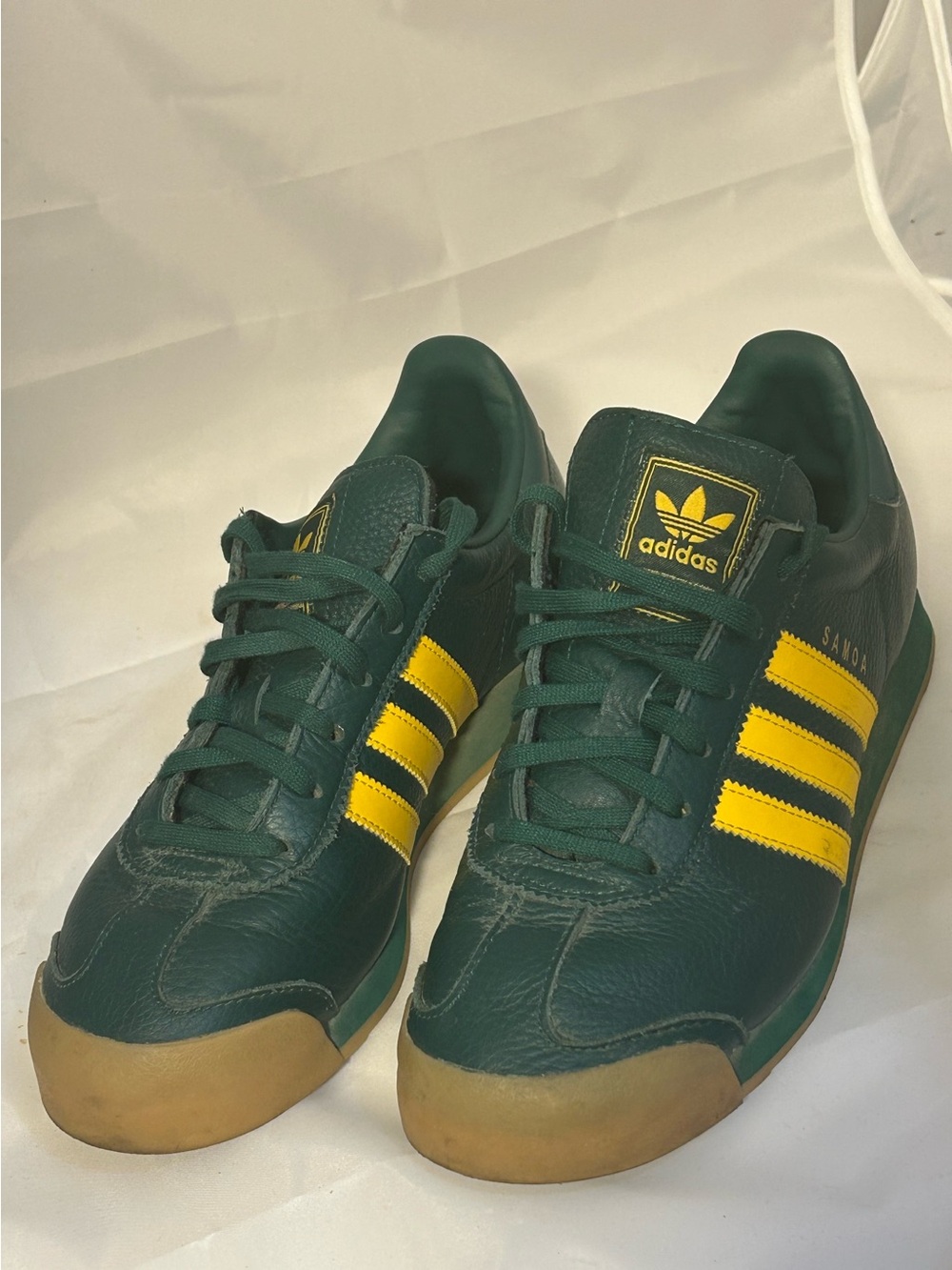 Adidas Samoa Green Leather Sneakers with Yellow Stripes M7/W9